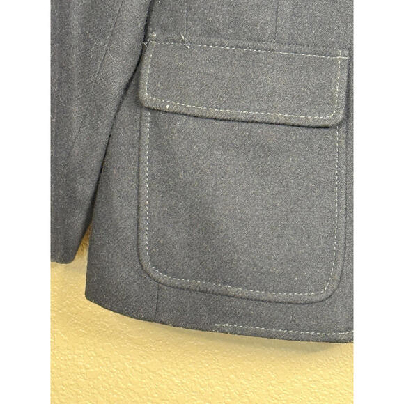 Abercrombie & Fitch Wool Blend Navy Sz Large Fitted Cropped Lined Blazer Crest - Picture 4 of 8